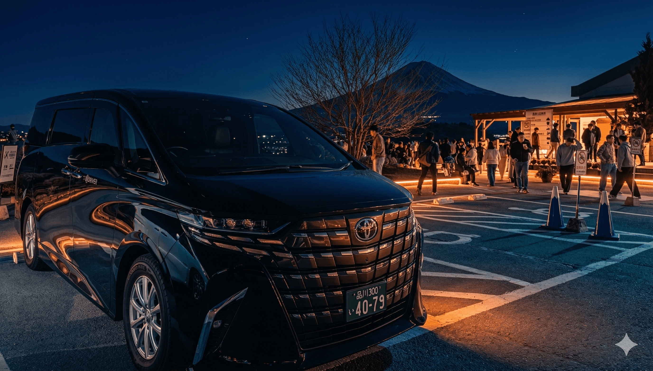 Driver Japan chauffeur vehicle with Mount Fuji in the distance