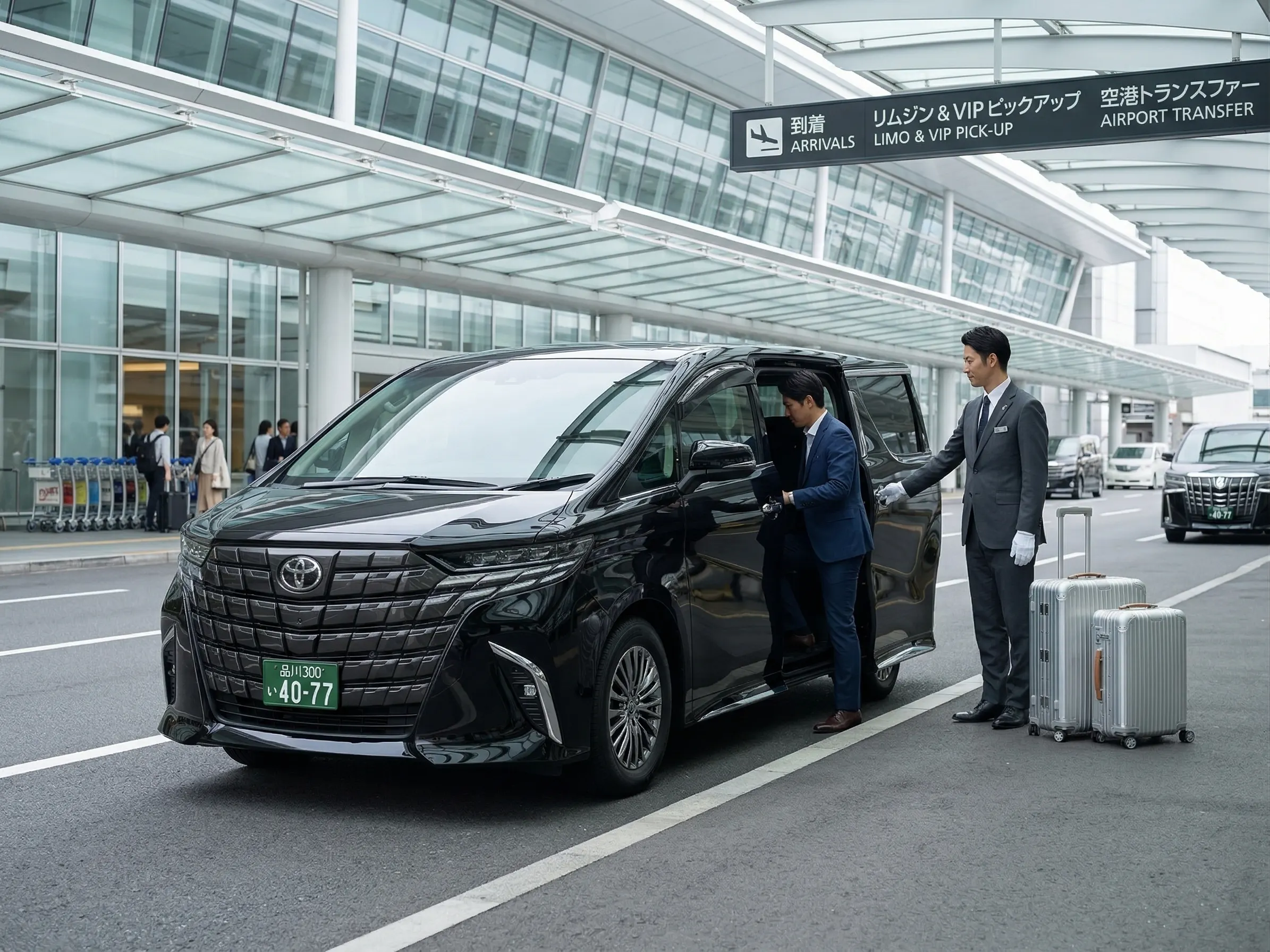 Driver Japan airport transfer vehicle waiting at arrivals